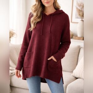 NWT 3X/4X State of Day Maroon Fuzzy Hooded Sweater Relaxed Fit Cozy Lounge